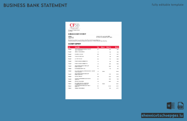 USA CFSB Firmenkontoauszug Word- und PDF-Beispielvorschau